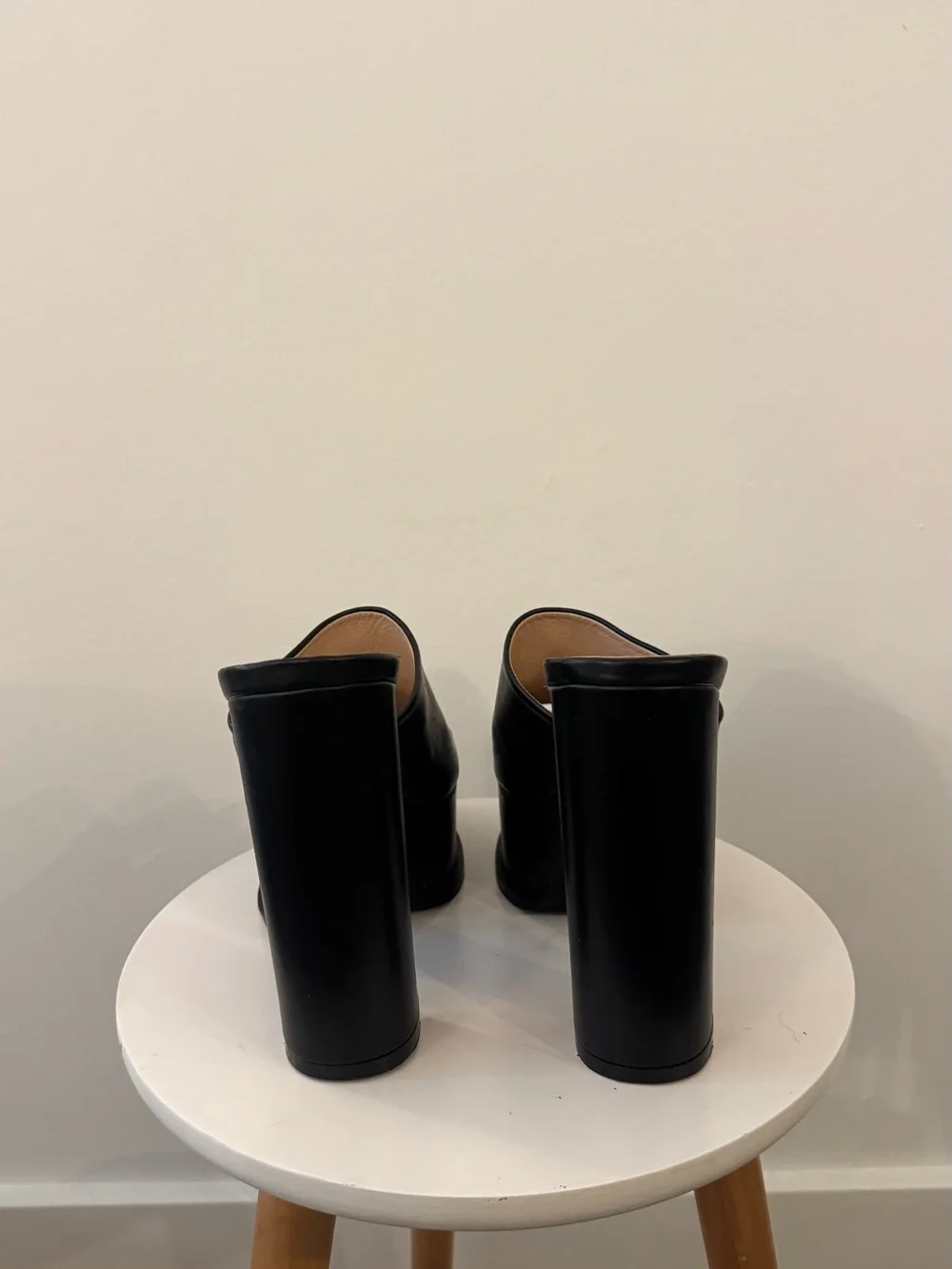 Black Leather Platform Mule Heels - Women